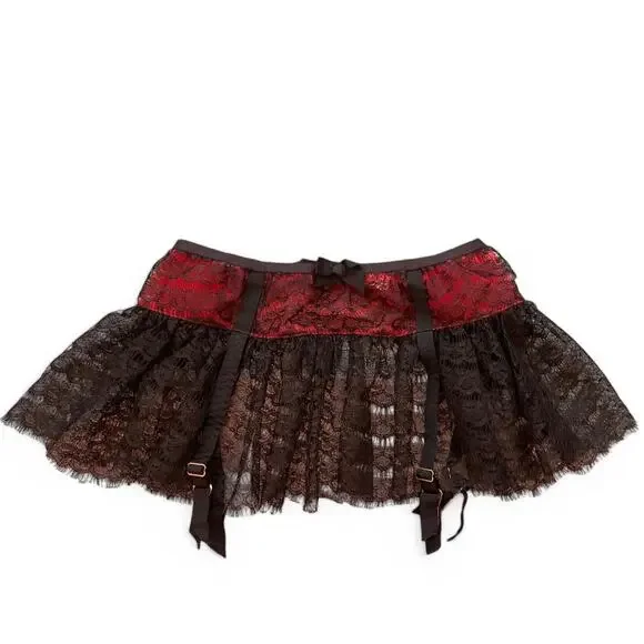 Agent Provocateur Brand New Black Red Lingerie Micro Skirt Garter Belt Bra Set